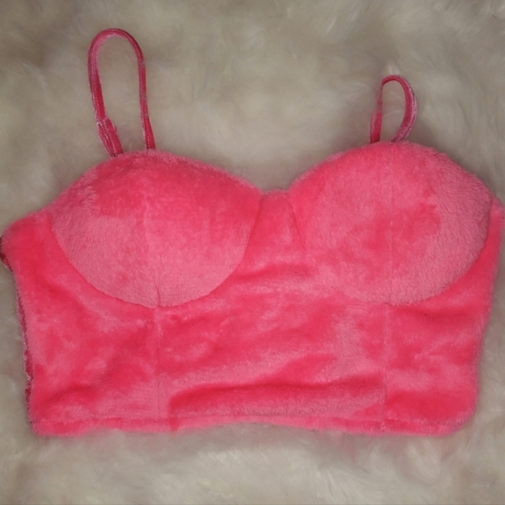 SHEIN Barbie Pink Sexy Furry Crop Spaghetti Strap Top